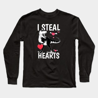 I Steal Hearts Dino Valentines Day Gift Long Sleeve T-Shirt